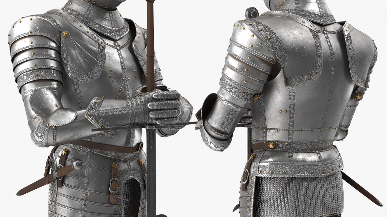 3D model Medieval Knight Plate Armor with Zweihander Rigged