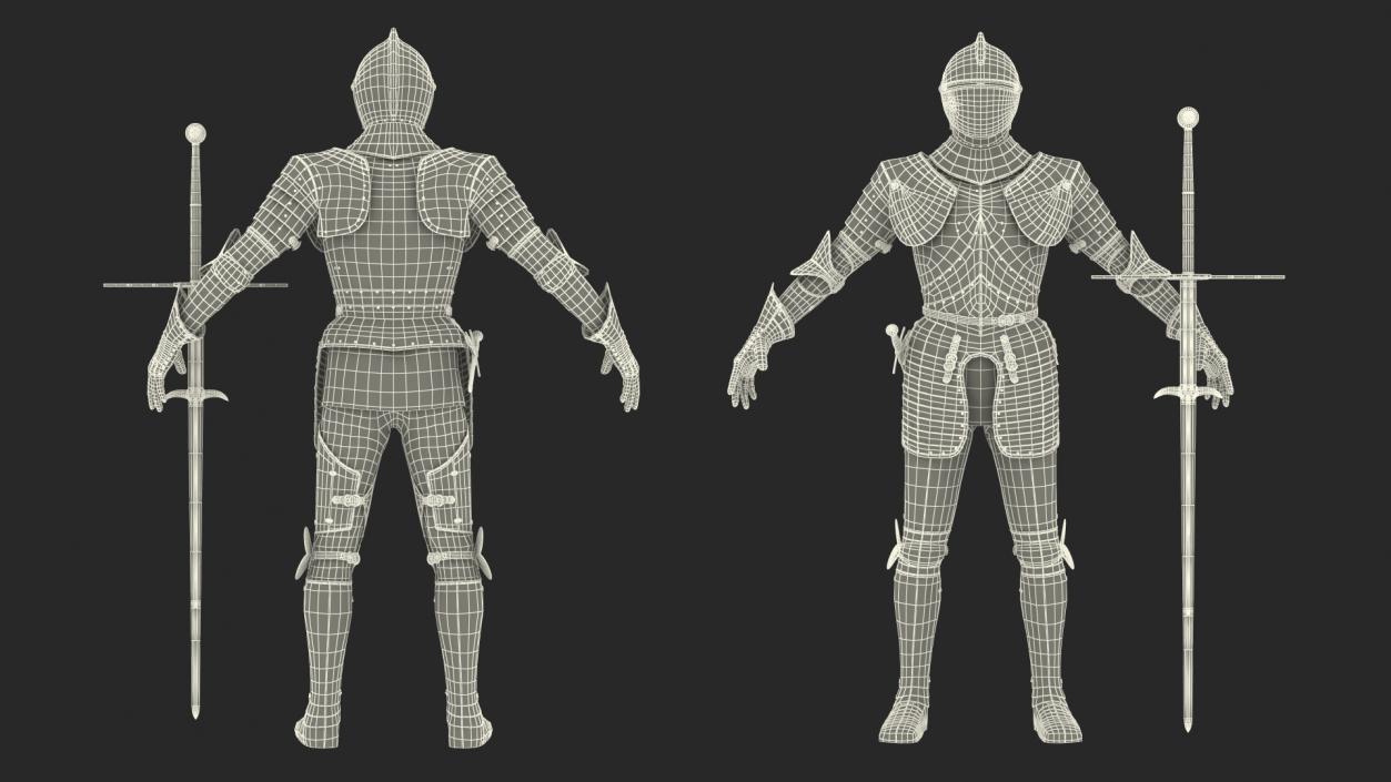 3D model Medieval Knight Plate Armor with Zweihander Rigged