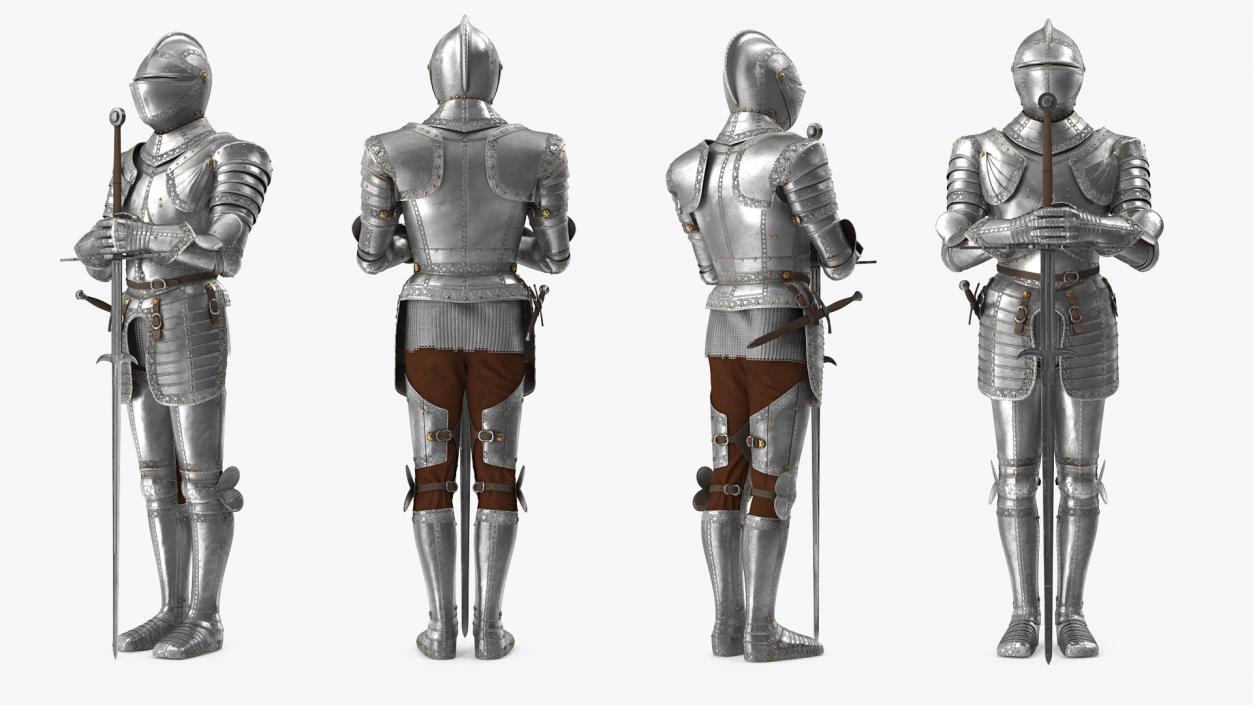 3D model Medieval Knight Plate Armor with Zweihander Rigged