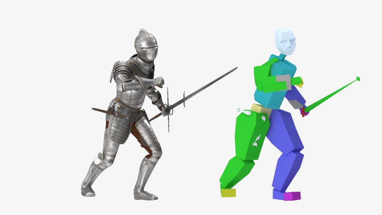 3D model Medieval Knight Plate Armor with Zweihander Rigged