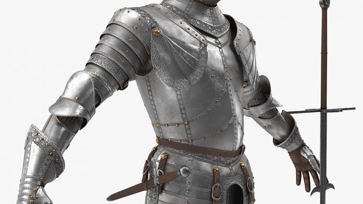 3D model Medieval Knight Plate Armor with Zweihander Rigged