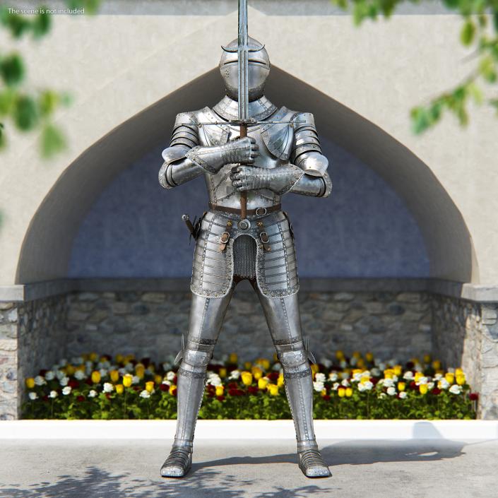 3D model Medieval Knight Plate Armor with Zweihander Rigged