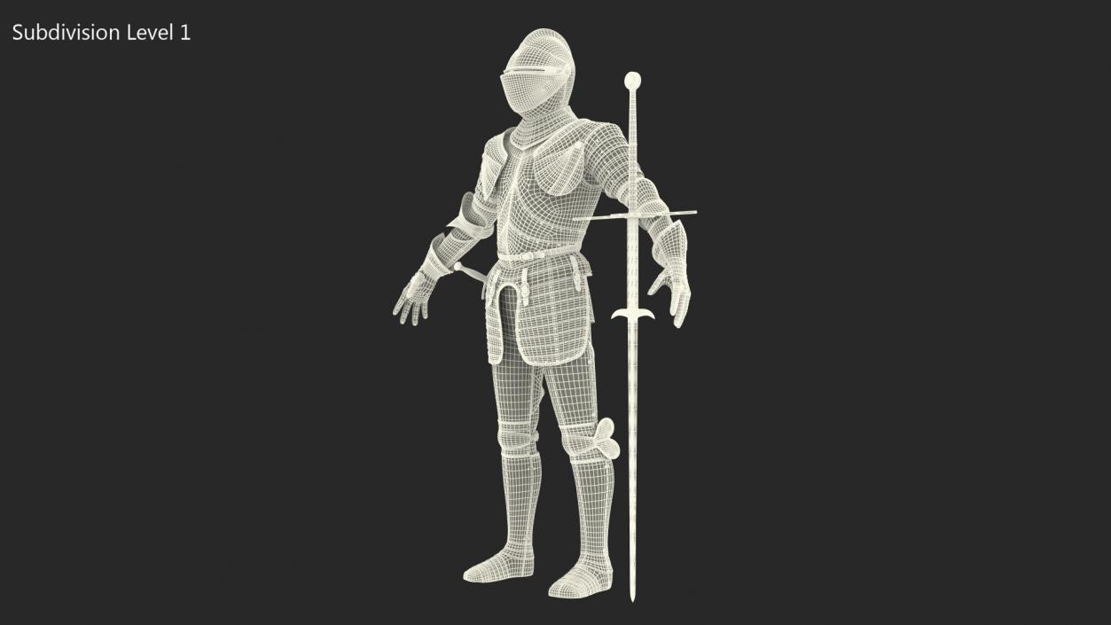 3D model Medieval Knight Plate Armor with Zweihander Rigged