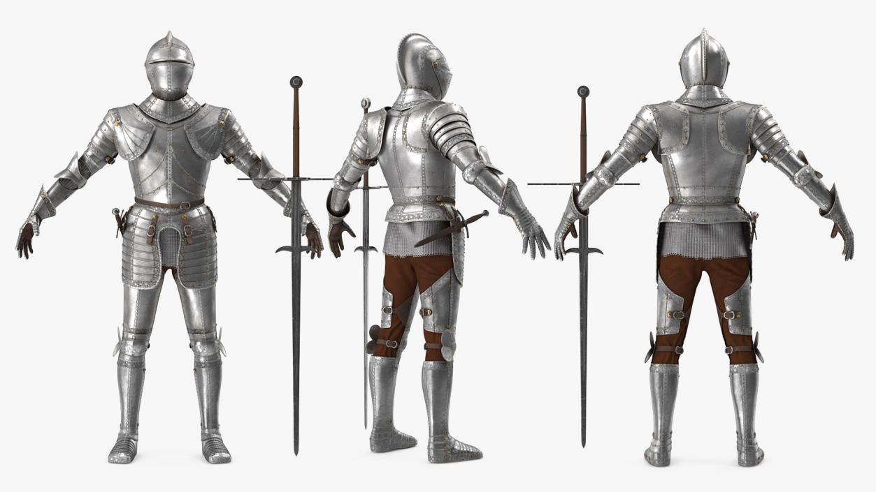 3D model Medieval Knight Plate Armor with Zweihander Rigged