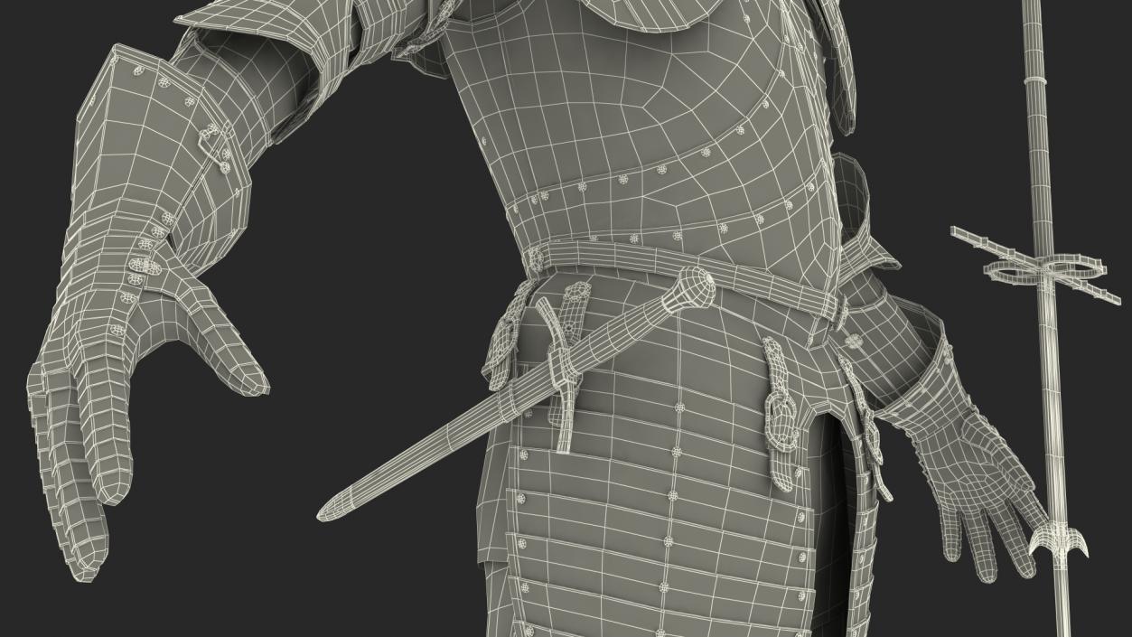 3D model Medieval Knight Plate Armor with Zweihander Rigged