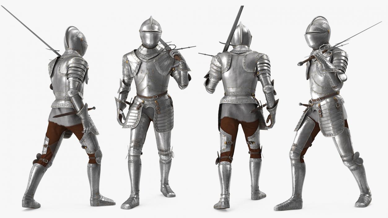 3D model Medieval Knight Plate Armor with Zweihander Rigged