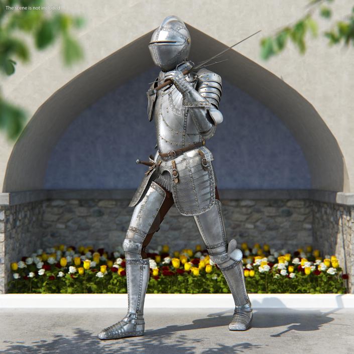 3D model Medieval Knight Plate Armor with Zweihander Rigged