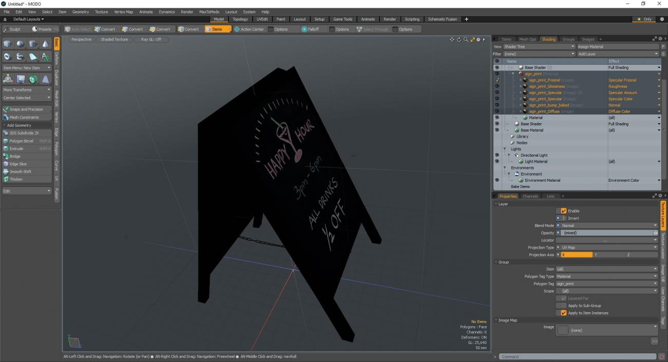 Freestanding Black Chalkboard Sign 3D model