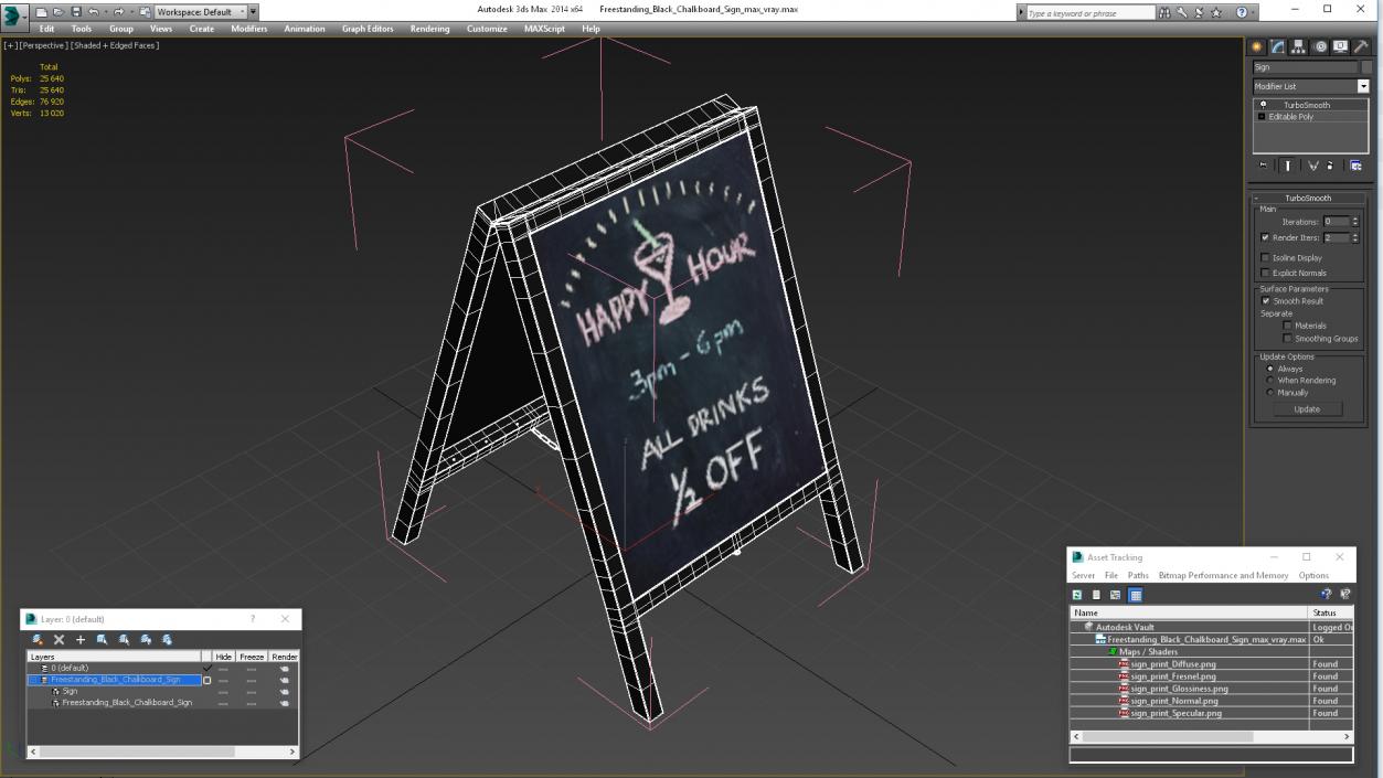 Freestanding Black Chalkboard Sign 3D model