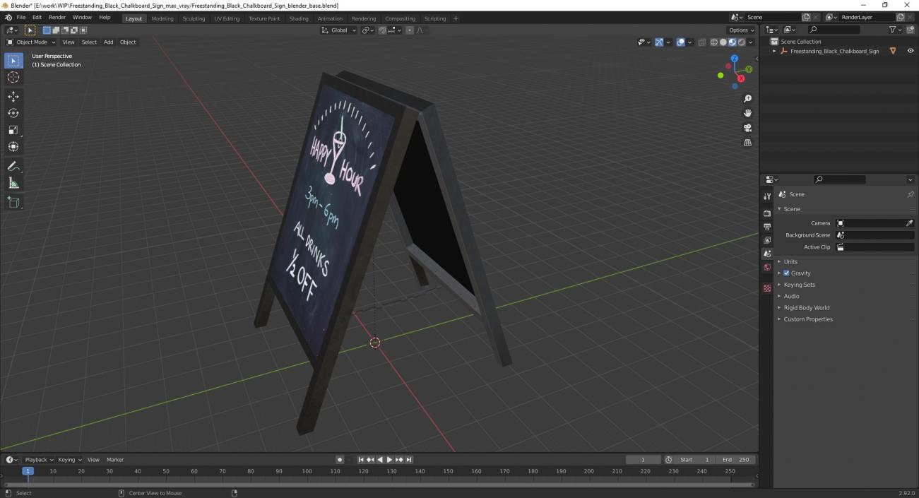 Freestanding Black Chalkboard Sign 3D model