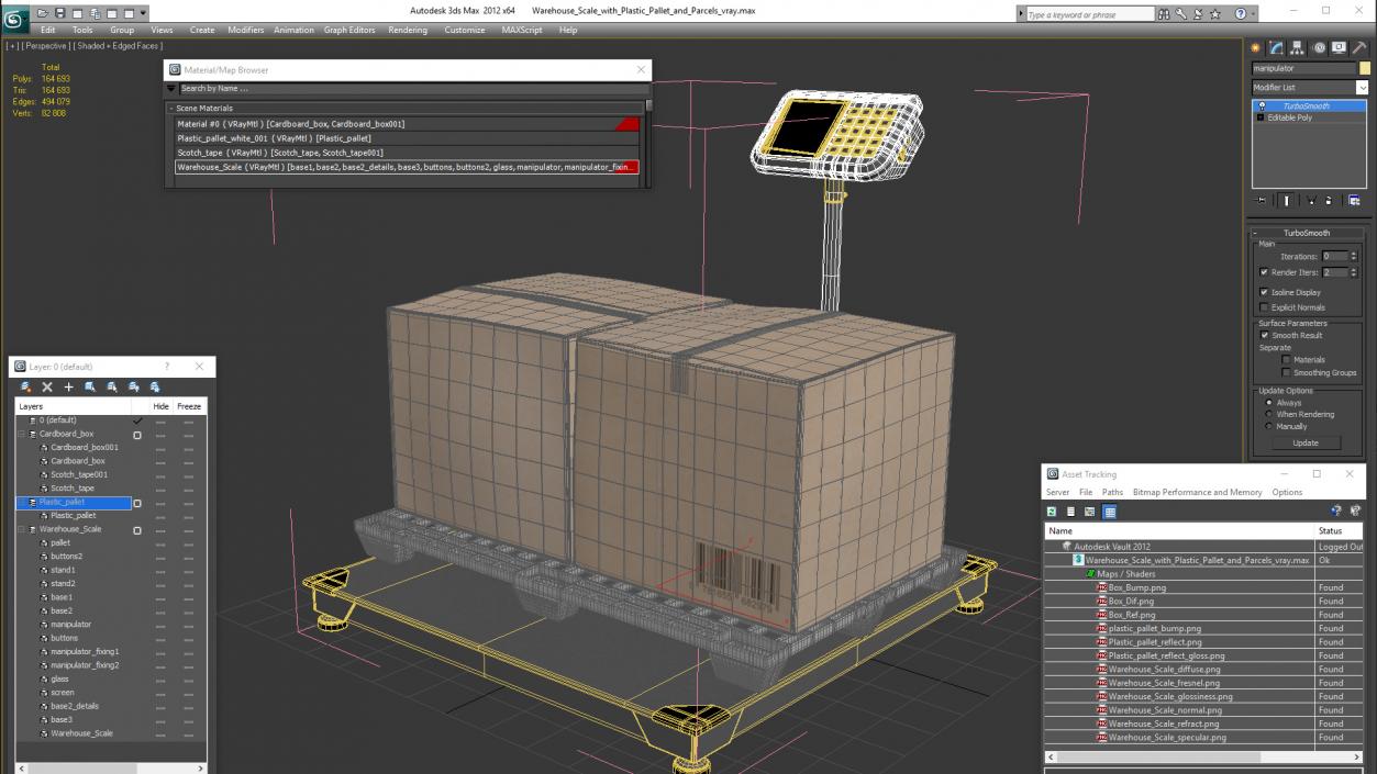 Warehouse Scale with Plastic Pallet and Parcels 3D