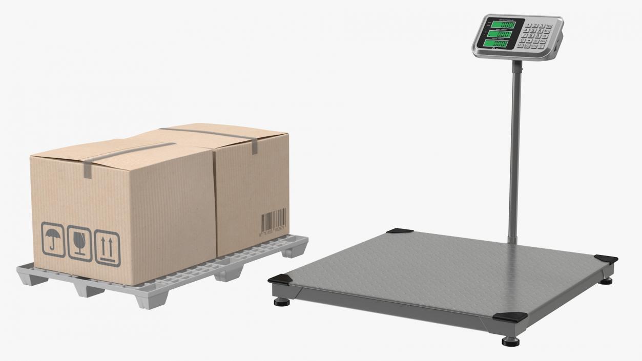 Warehouse Scale with Plastic Pallet and Parcels 3D