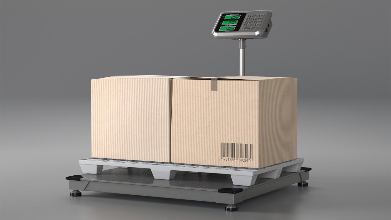 Warehouse Scale with Plastic Pallet and Parcels 3D