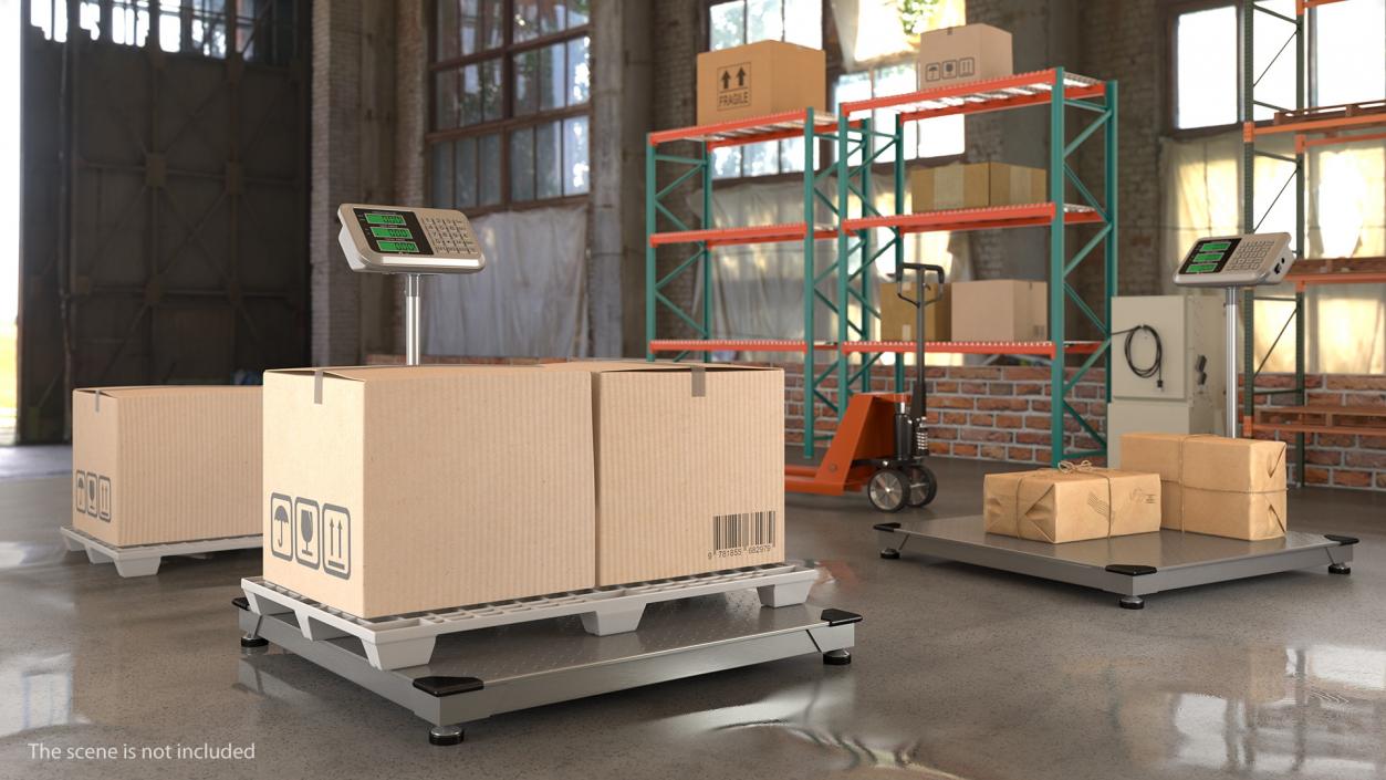 Warehouse Scale with Plastic Pallet and Parcels 3D