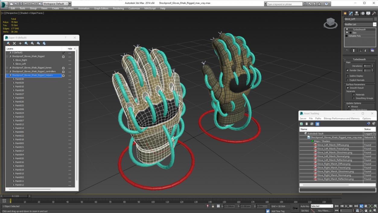 3D model Shockproof Gloves Khaki Rigged