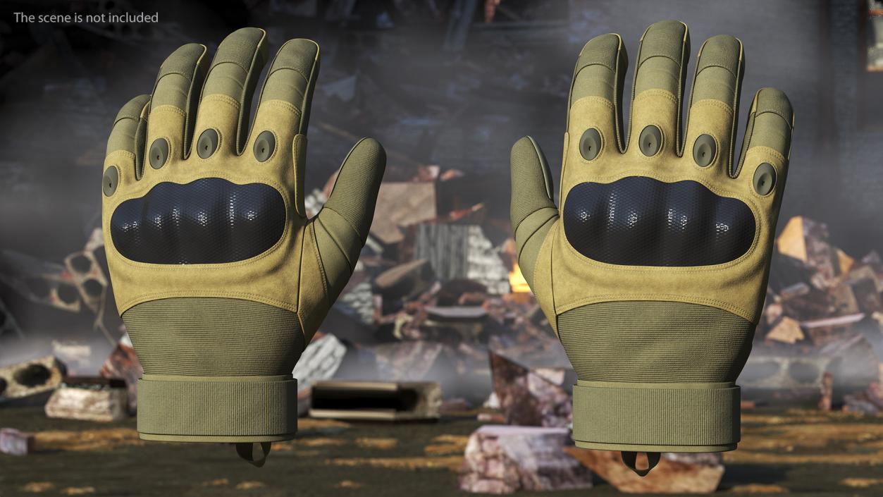 3D model Shockproof Gloves Khaki Rigged