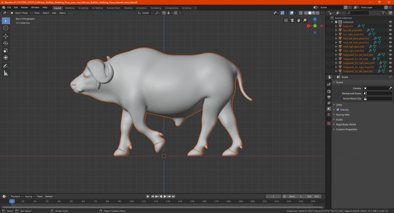 3D African Buffalo Walking Pose model