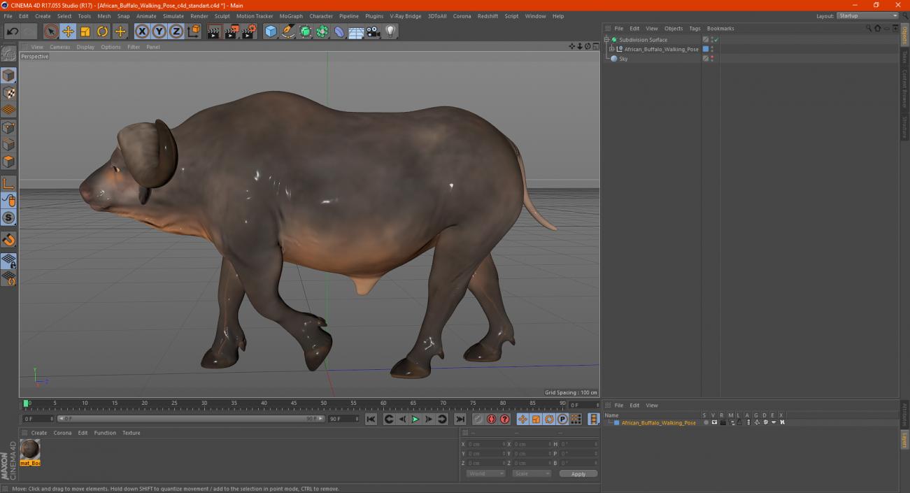 3D African Buffalo Walking Pose model