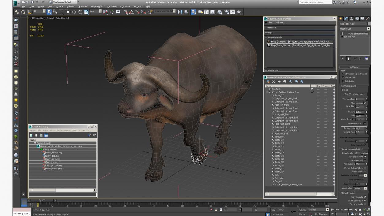 3D African Buffalo Walking Pose model