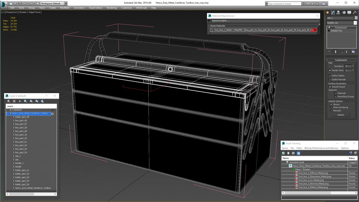 3D model Heavy Duty Metal Cantilever Toolbox