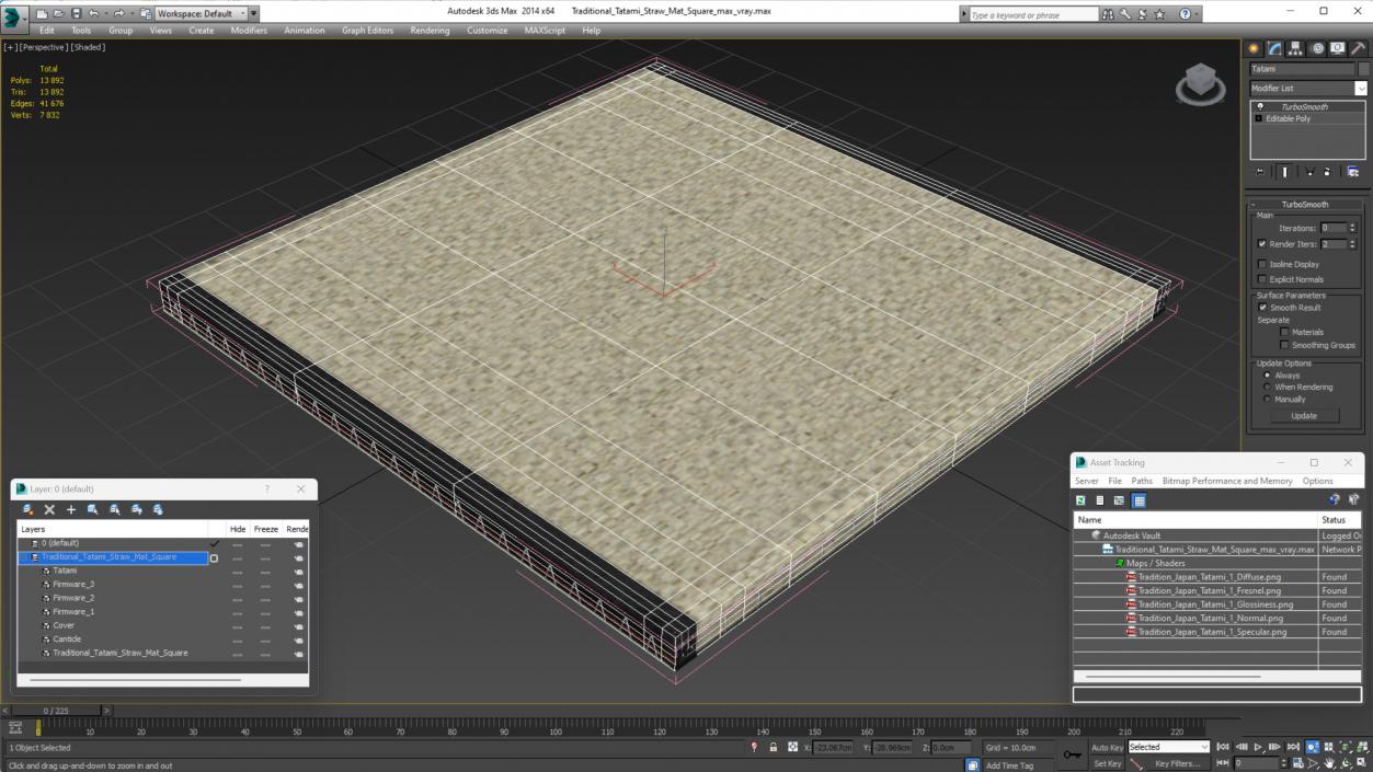 3D model Traditional Tatami Straw Mat Square