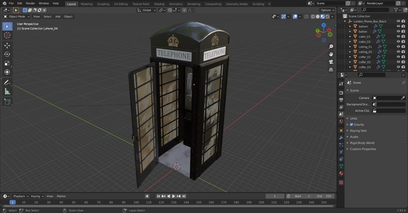 London Phone Box Black 3D