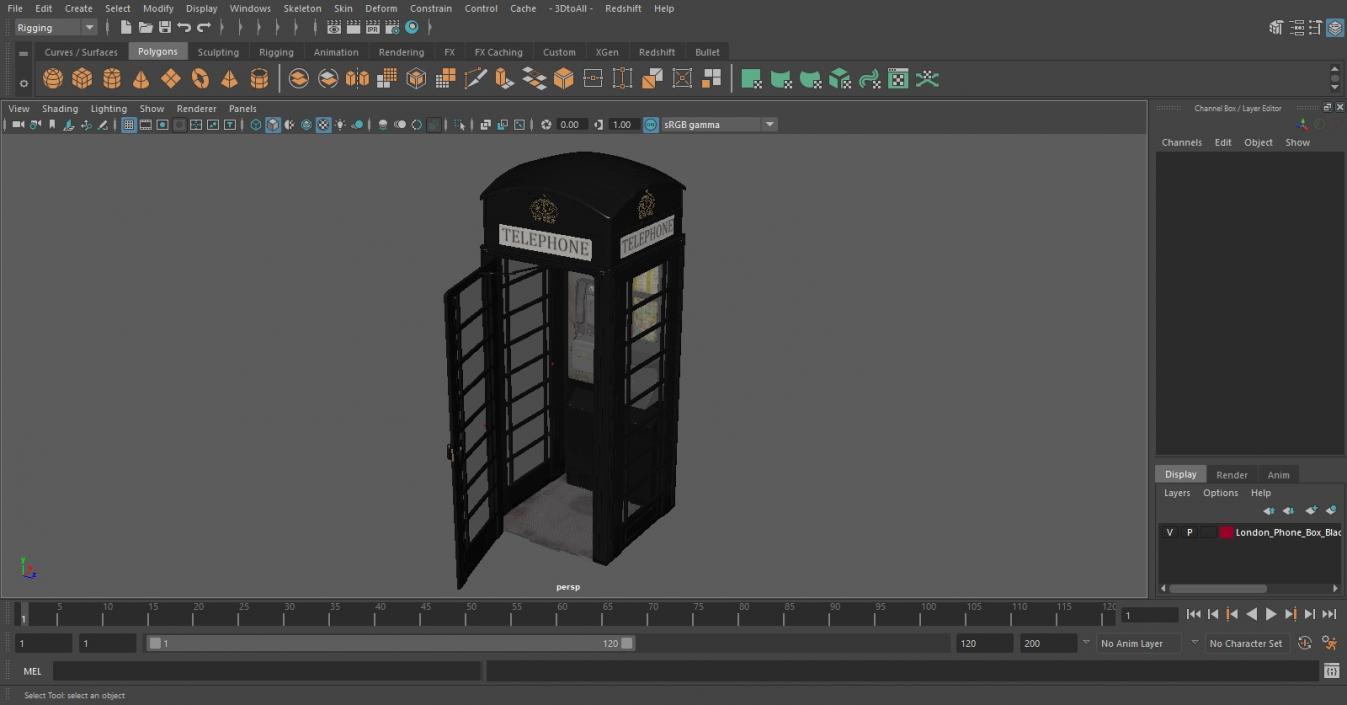 London Phone Box Black 3D