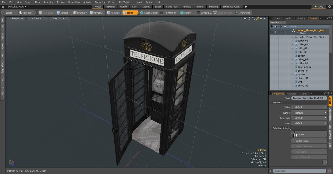 London Phone Box Black 3D