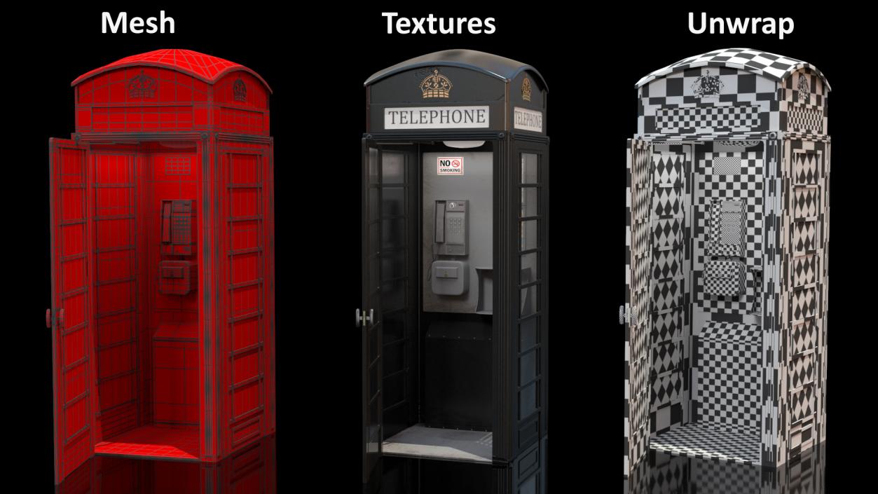 London Phone Box Black 3D