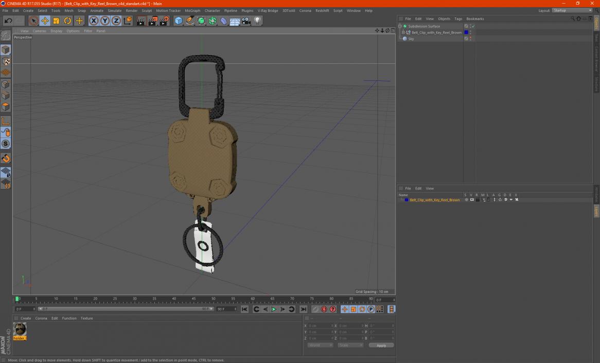 Belt Clip with Key Reel Brown 3D model