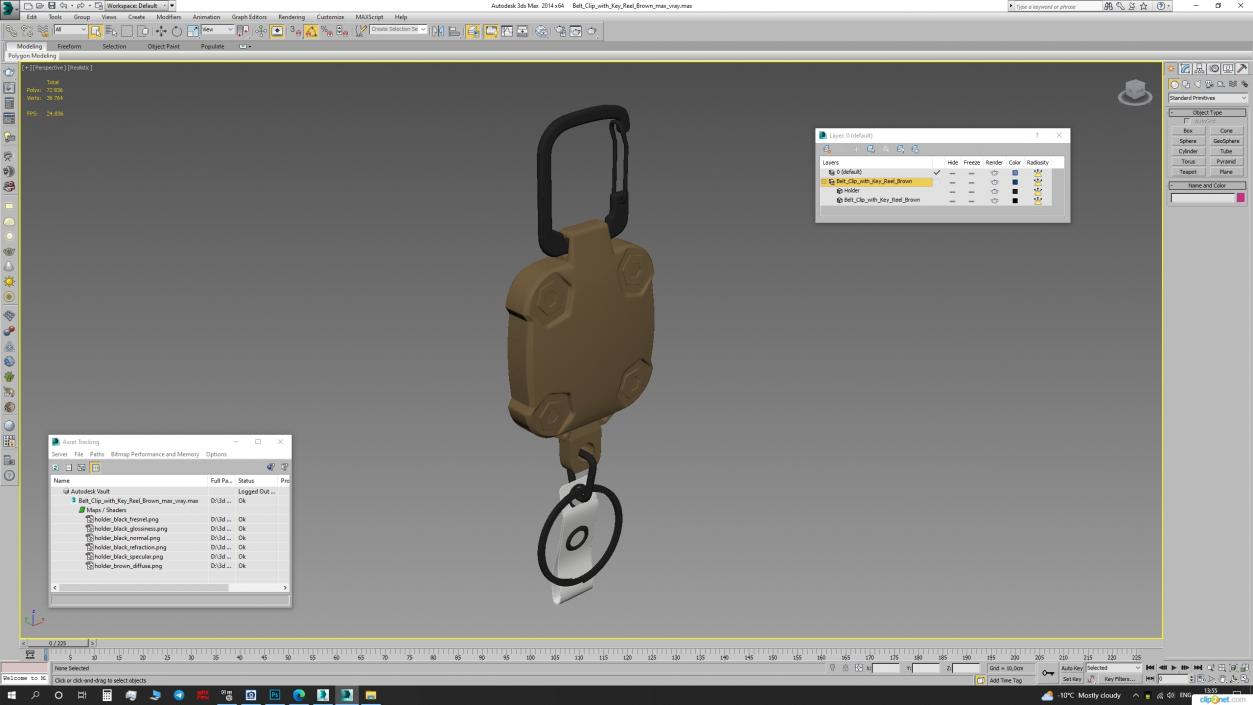 Belt Clip with Key Reel Brown 3D model