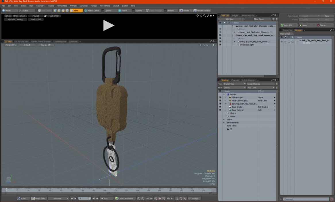 Belt Clip with Key Reel Brown 3D model