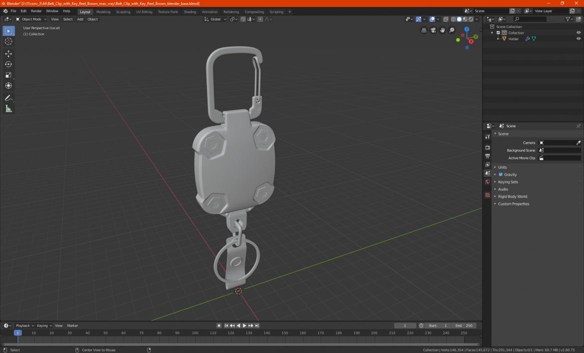 Belt Clip with Key Reel Brown 3D model