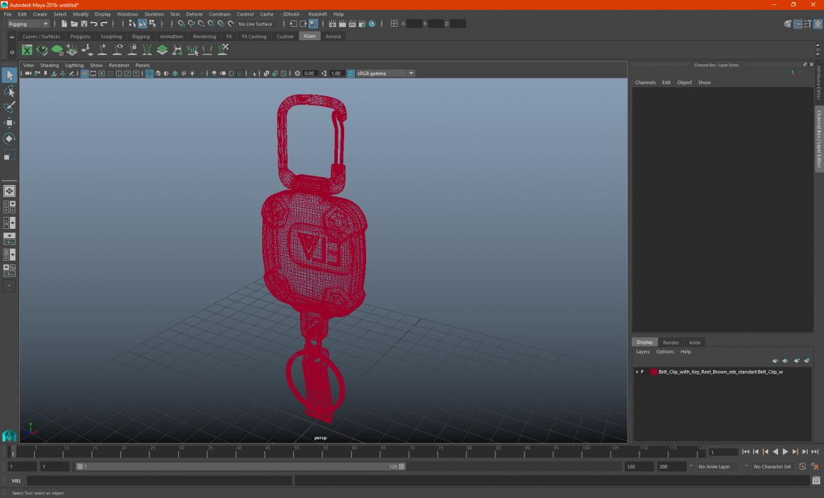 Belt Clip with Key Reel Brown 3D model