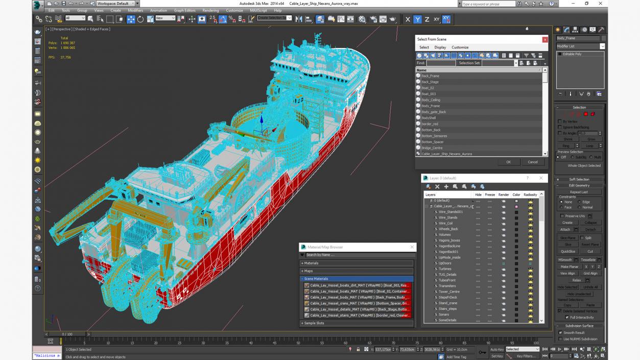 3D model Cable Layer Ship Nexans Aurora