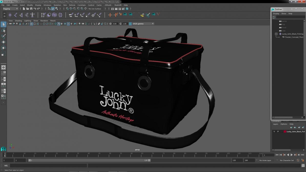 3D Lucky John Black Fishing Bag model