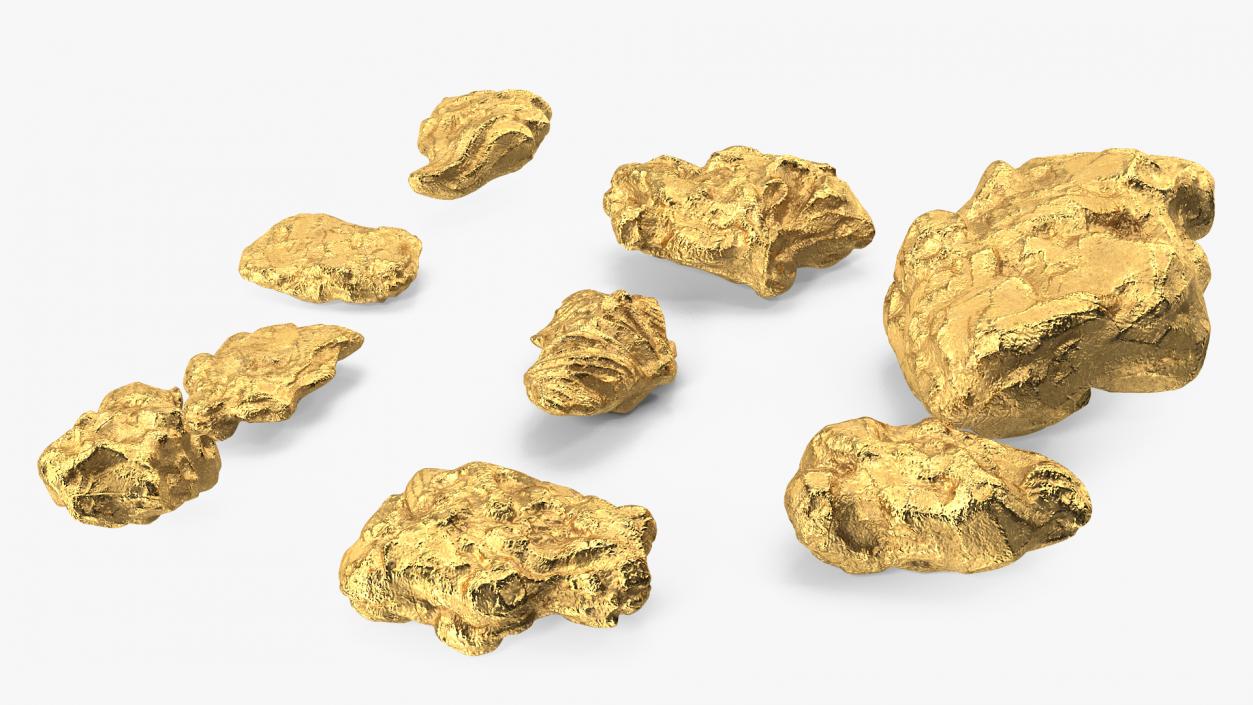 Gold Natural Minerals Stones Set 3D