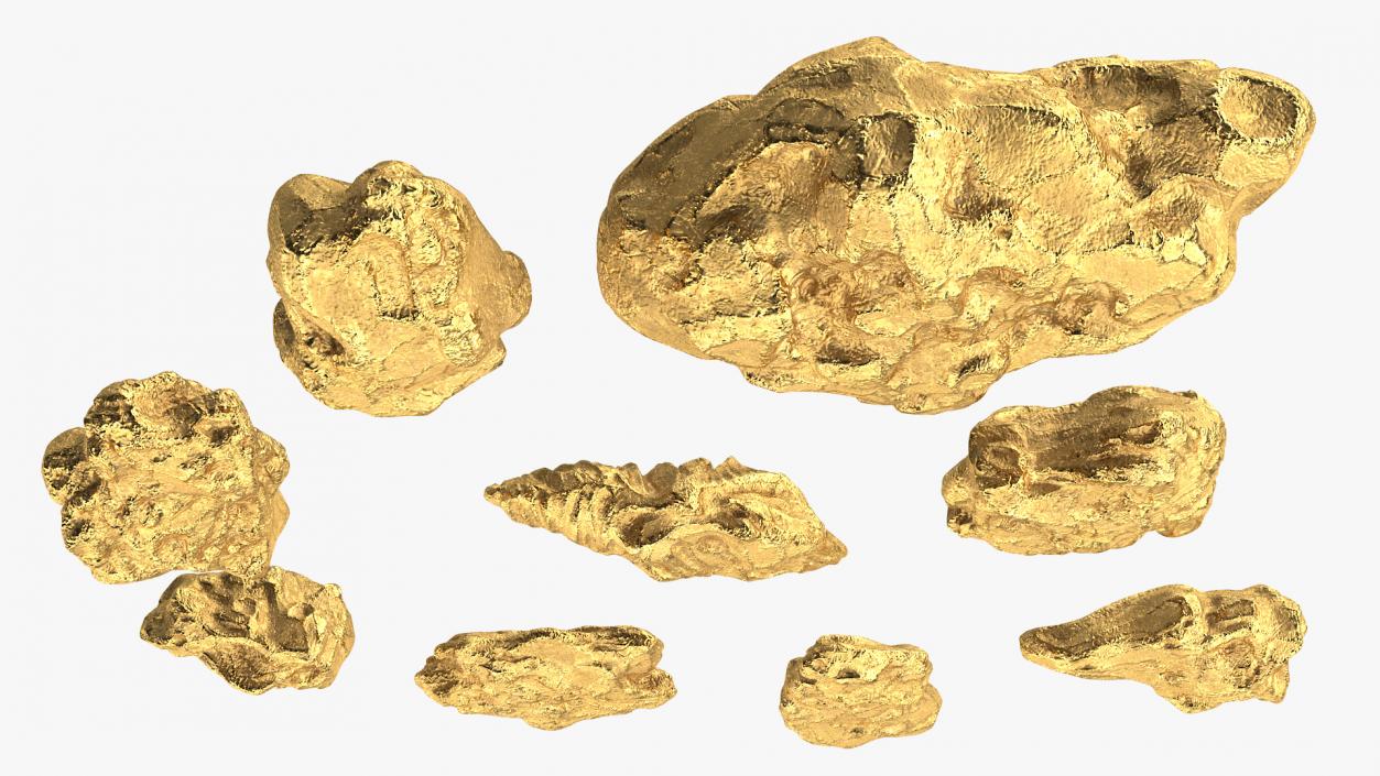 Gold Natural Minerals Stones Set 3D