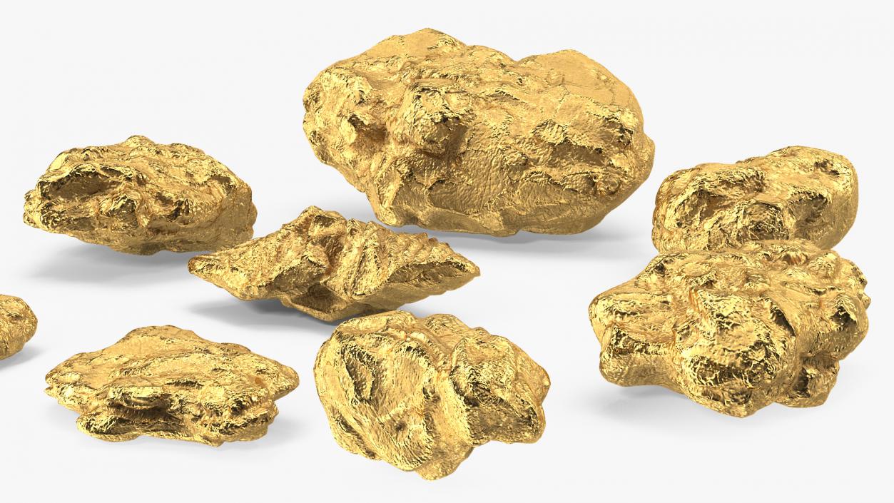 Gold Natural Minerals Stones Set 3D