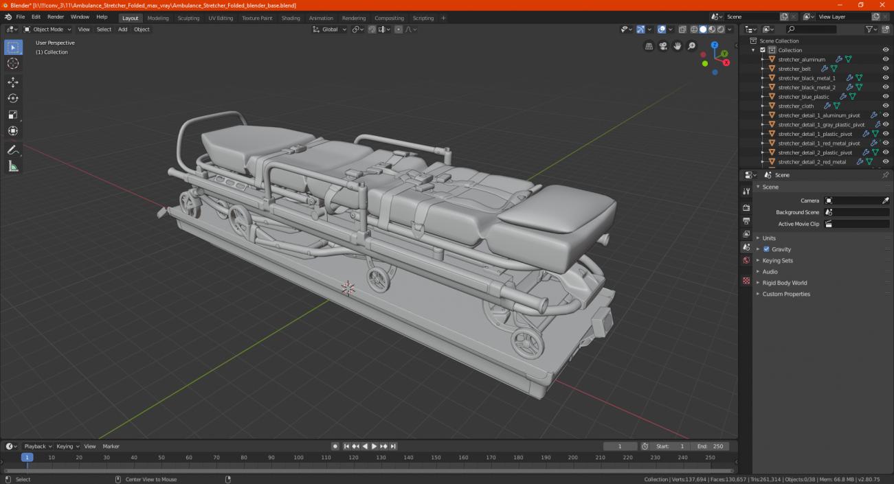 3D Ambulance Stretcher Folded