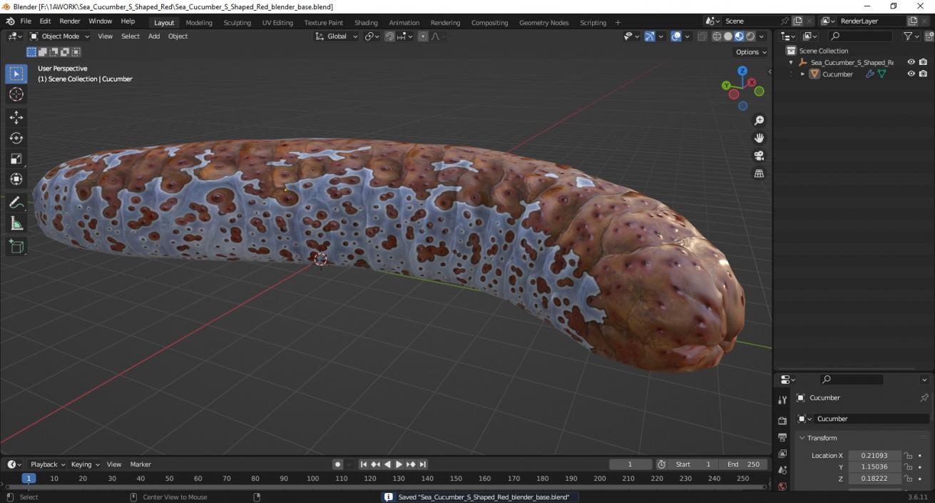 3D model Sea Cucumber S Shaped Red