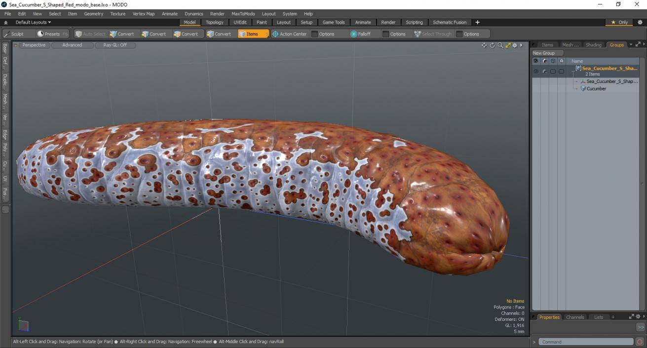 3D model Sea Cucumber S Shaped Red