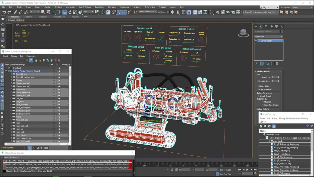 3D Subsea Pipeline Trencher Rigged