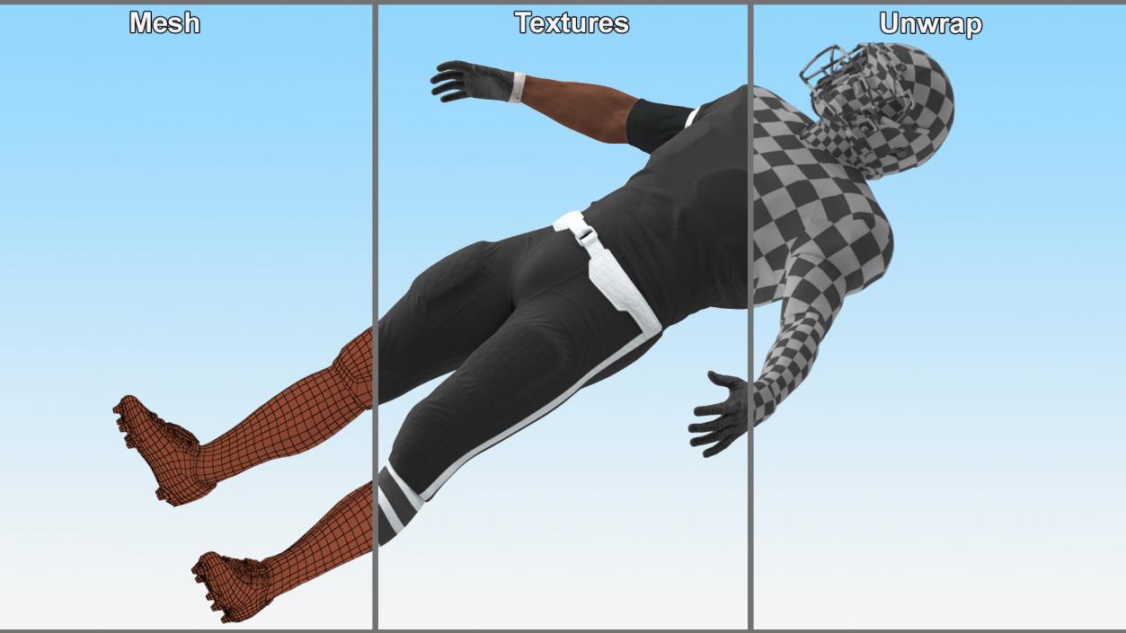 3D model Black Uniform Black Man Football Player Rigged for Cinema 4D