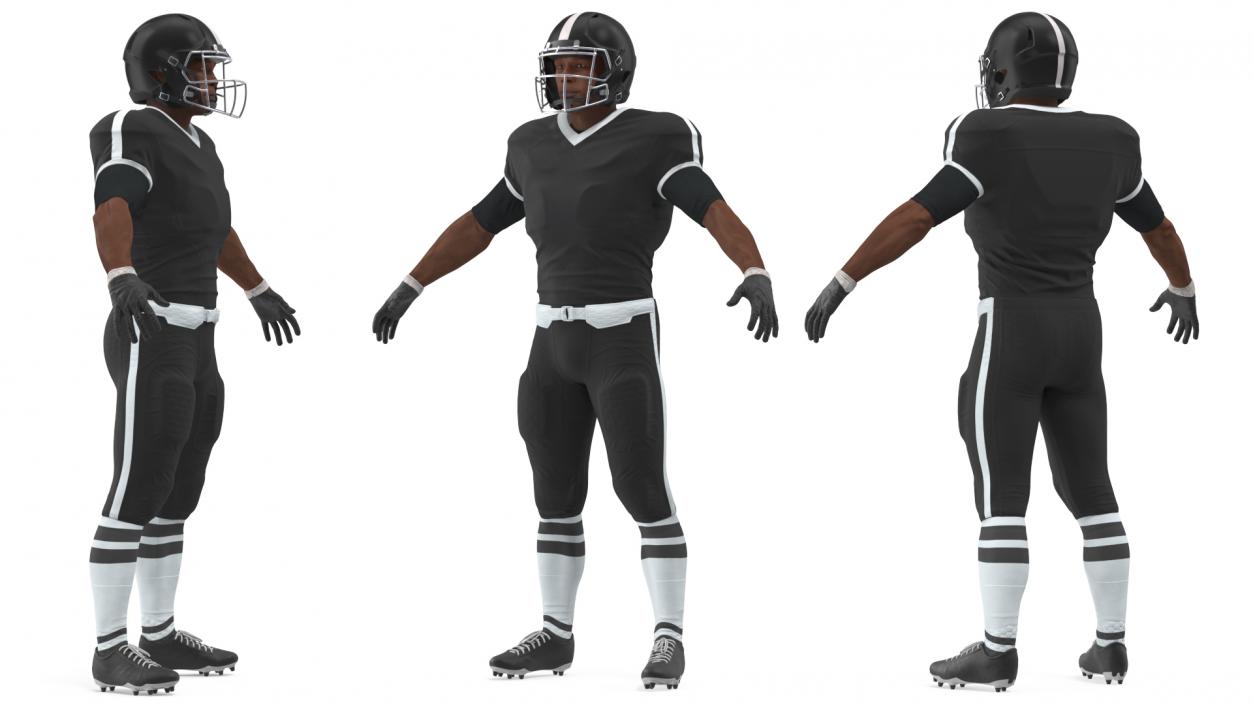 3D model Black Uniform Black Man Football Player Rigged for Cinema 4D