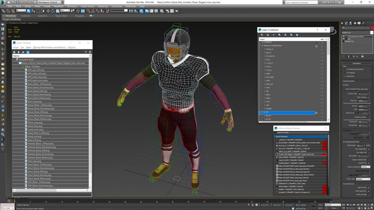 3D model Black Uniform Black Man Football Player Rigged for Cinema 4D