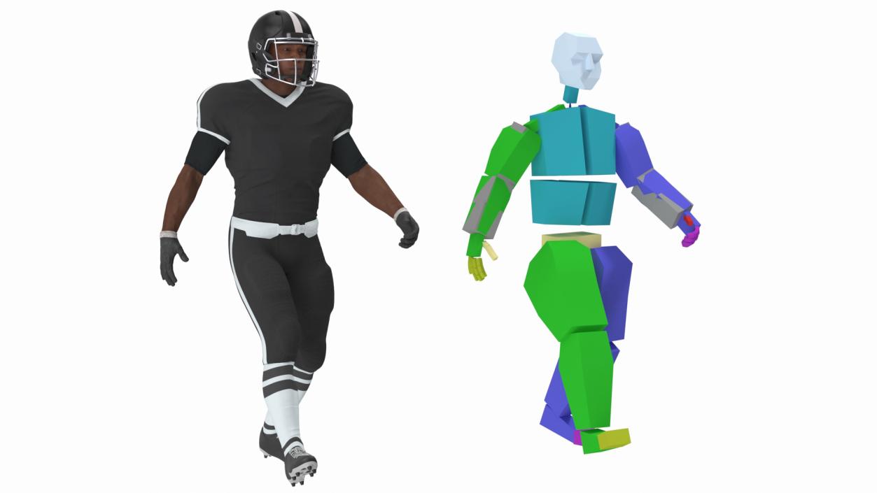 3D model Black Uniform Black Man Football Player Rigged for Cinema 4D