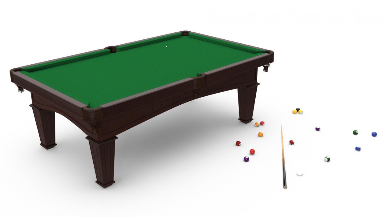 3D Billiard Table with Balls and Cue model