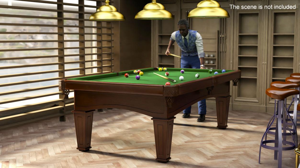 3D Billiard Table with Balls and Cue model