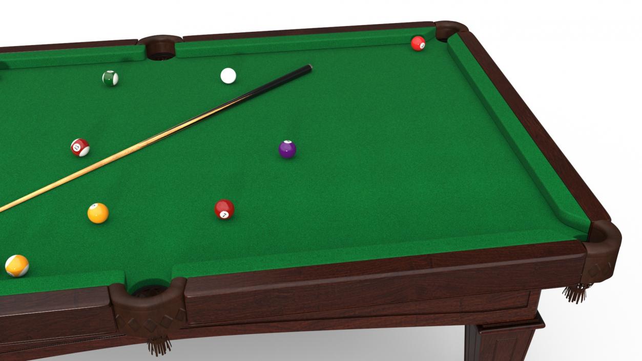 3D Billiard Table with Balls and Cue model